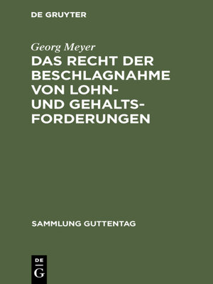 cover image of Das Recht der Beschlagnahme von Lohn- und Gehaltsforderungen